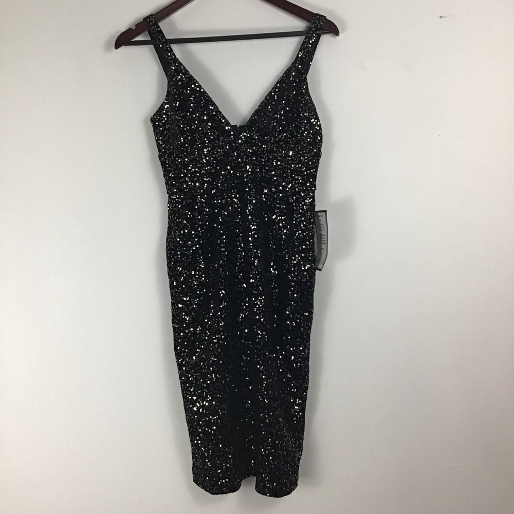 NWT! Jill Stuart Velvet Gold Sequin Pocket Midi Dress 2 - Picture 4 of 6